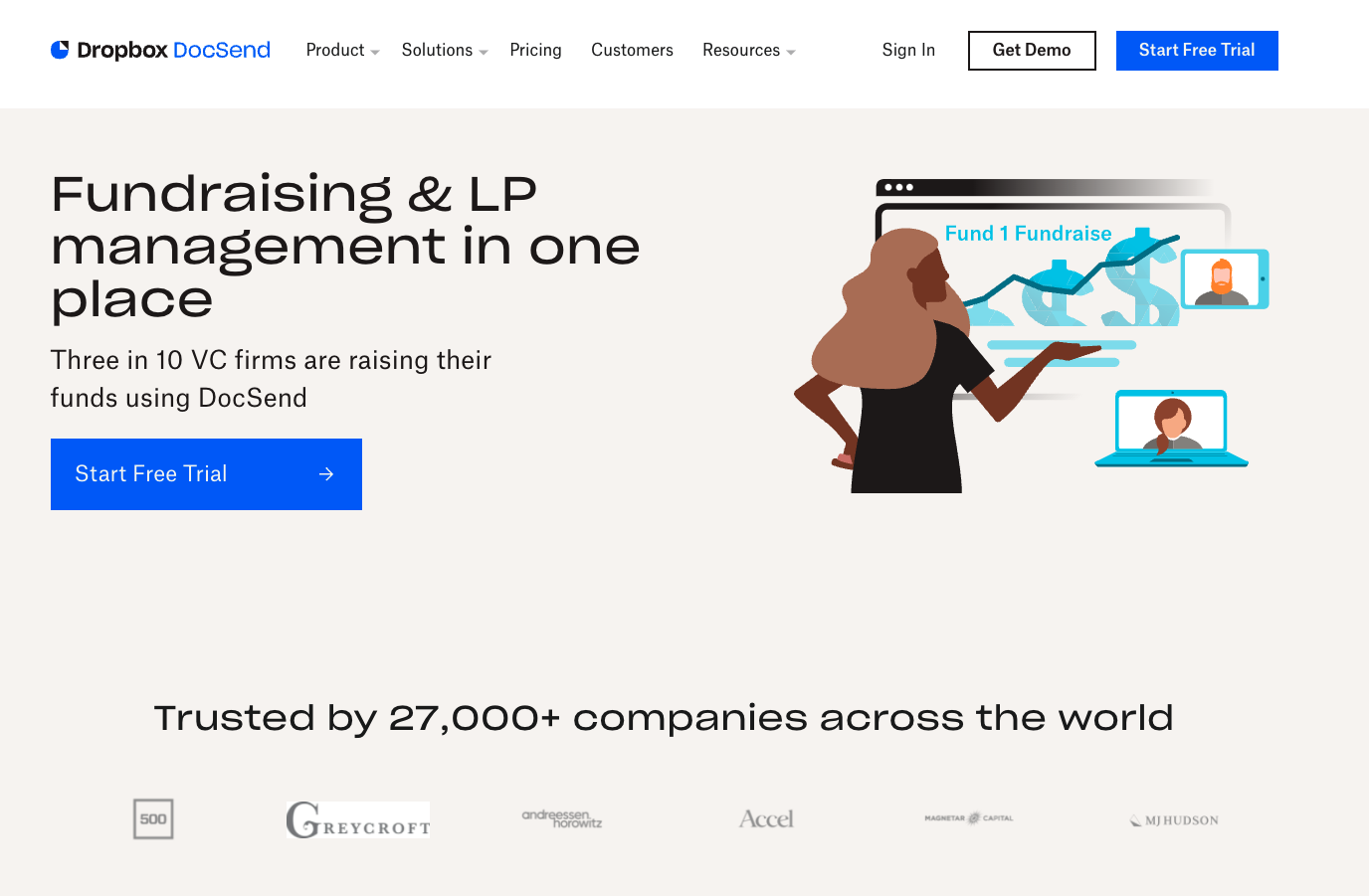 DocSend's personalized website homepage for venture capitalists